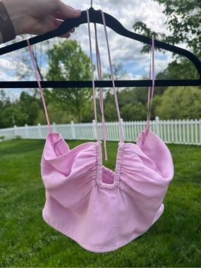 Abercrombie Pink Ruched Satin Crop Top with Spaghetti Straps